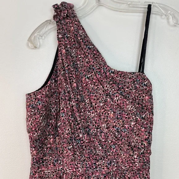 BCBGeneration Romper 2 Pink Black Pleated One Shoulder Pockets BCBG Women's - Picture 2 of 14